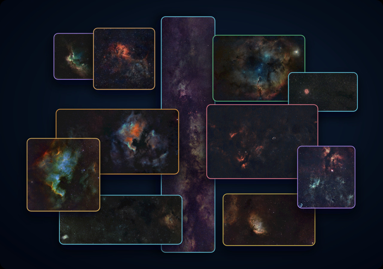 A vertical Milky Way panorama surrounded by deeper views of Cepheus, Cygnus, and Vulpecula